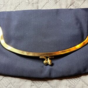 Navy Mel-Ton Clutch with Gold Kiss-Lock Frame